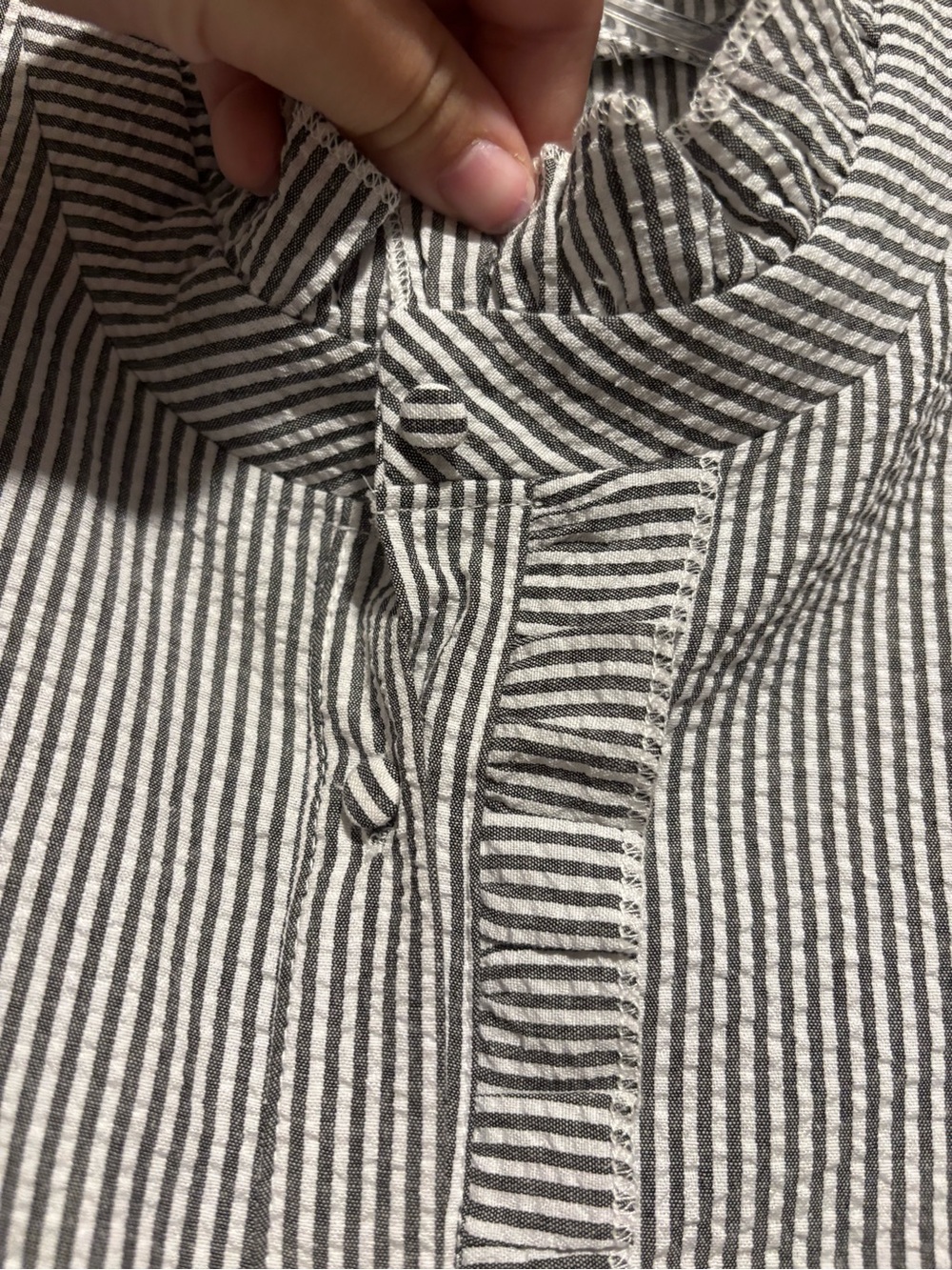 Striped Ruffle-Front Long Sleeve Shirt - Black & White - Picture 2 of 6